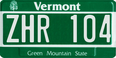 VT license plate ZHR104