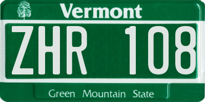 VT license plate ZHR108