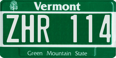 VT license plate ZHR114
