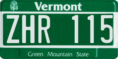 VT license plate ZHR115