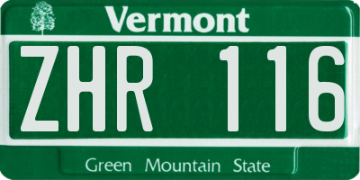 VT license plate ZHR116
