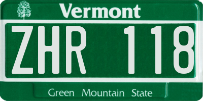 VT license plate ZHR118