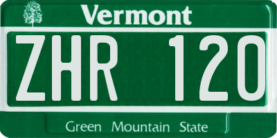 VT license plate ZHR120