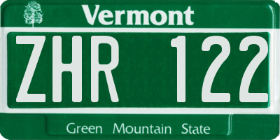 VT license plate ZHR122