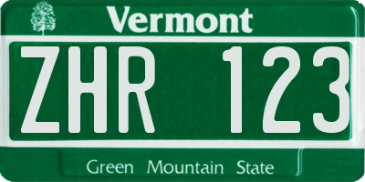 VT license plate ZHR123