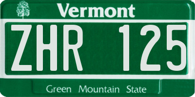 VT license plate ZHR125
