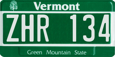 VT license plate ZHR134