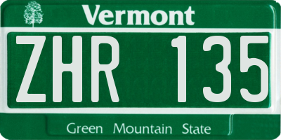 VT license plate ZHR135