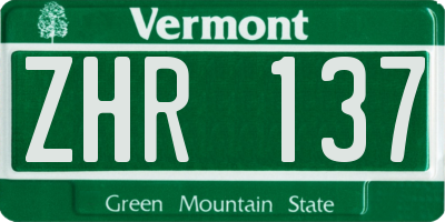 VT license plate ZHR137