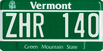VT license plate ZHR140