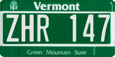 VT license plate ZHR147