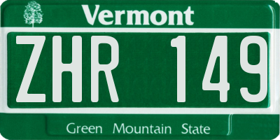 VT license plate ZHR149