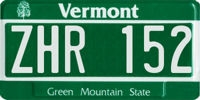 VT license plate ZHR152