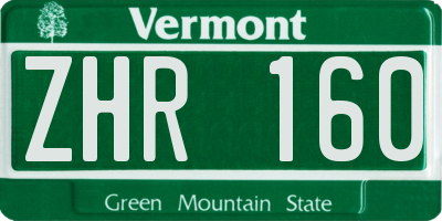 VT license plate ZHR160