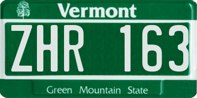 VT license plate ZHR163