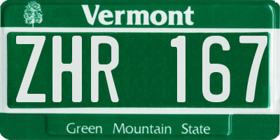 VT license plate ZHR167