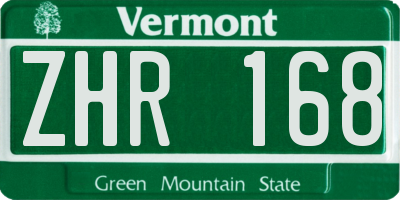 VT license plate ZHR168