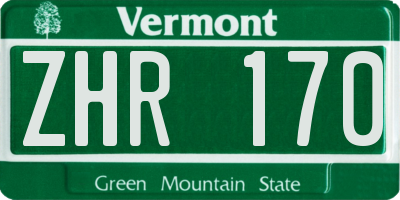 VT license plate ZHR170