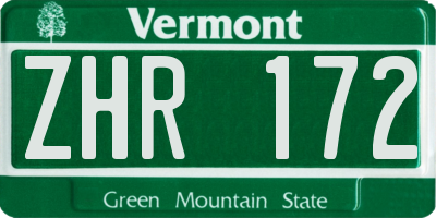 VT license plate ZHR172