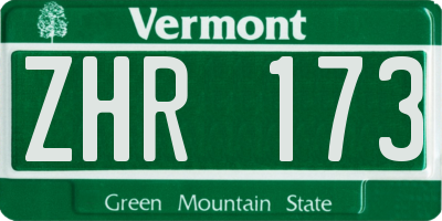 VT license plate ZHR173