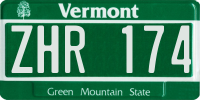 VT license plate ZHR174