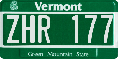 VT license plate ZHR177