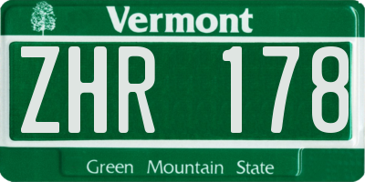 VT license plate ZHR178