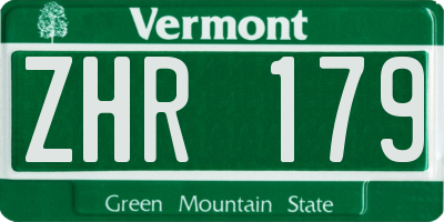 VT license plate ZHR179