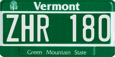 VT license plate ZHR180