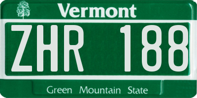 VT license plate ZHR188