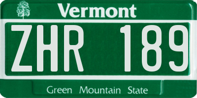 VT license plate ZHR189