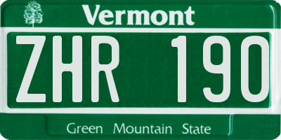 VT license plate ZHR190