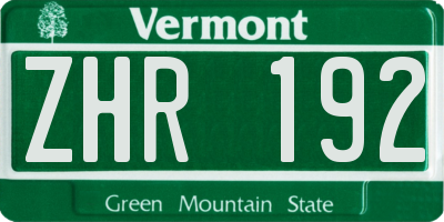 VT license plate ZHR192