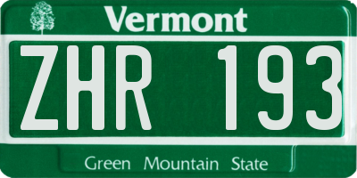 VT license plate ZHR193