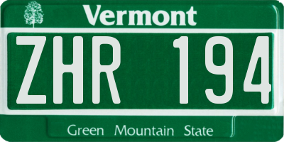 VT license plate ZHR194
