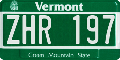 VT license plate ZHR197