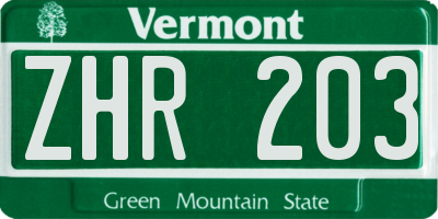 VT license plate ZHR203