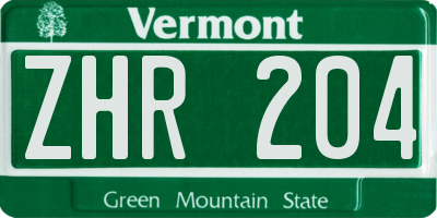 VT license plate ZHR204