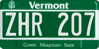 VT license plate ZHR207