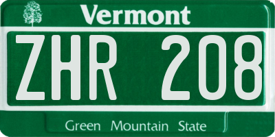 VT license plate ZHR208