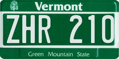 VT license plate ZHR210