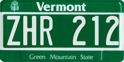 VT license plate ZHR212