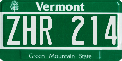 VT license plate ZHR214