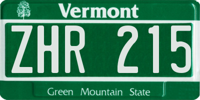 VT license plate ZHR215