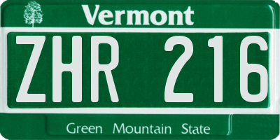 VT license plate ZHR216