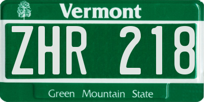 VT license plate ZHR218