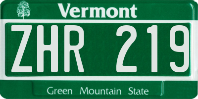 VT license plate ZHR219