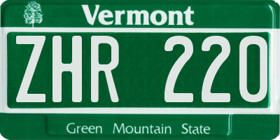 VT license plate ZHR220