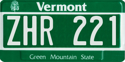 VT license plate ZHR221