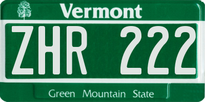VT license plate ZHR222